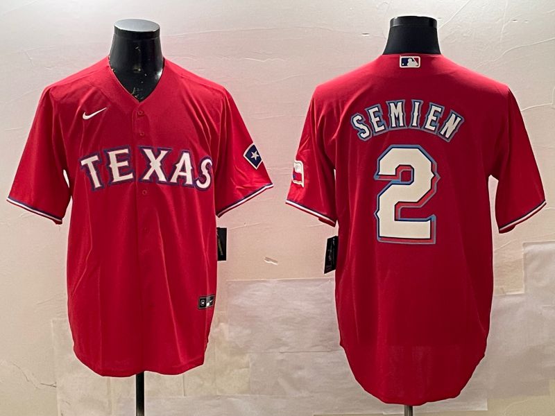 Men Texas Rangers #2 Semien Red Game 2025 Nike MLB Jersey style 1